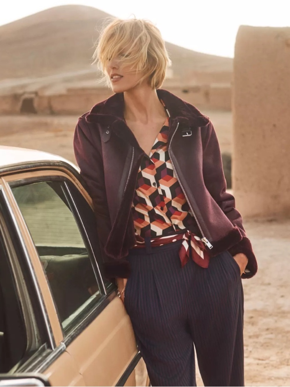Anthropologie Costello Faux Suede Fur Trim Jacket